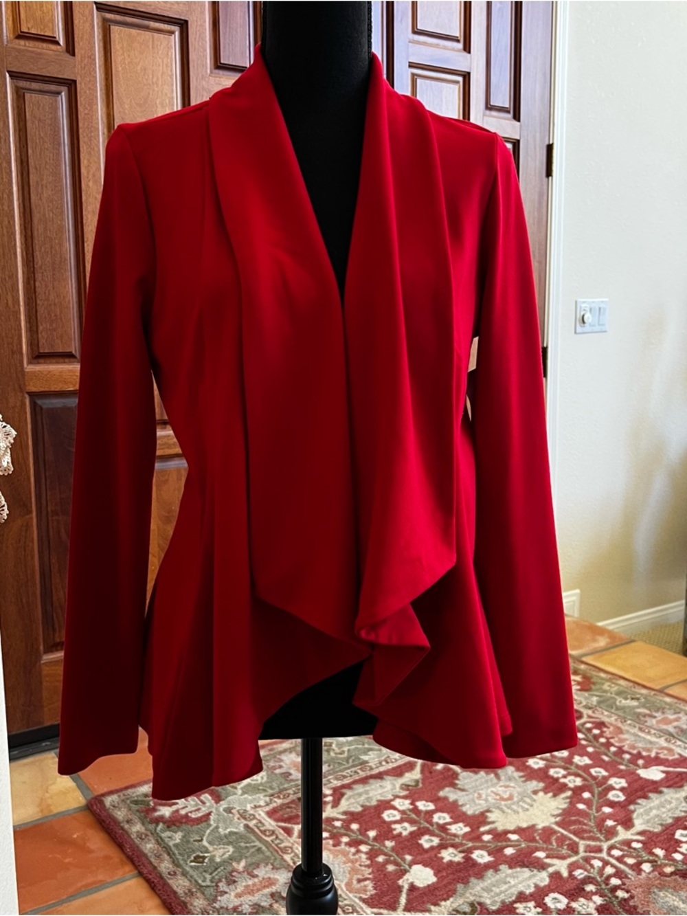 Karen Kane Long Sleeve Draped Front Drop Collar Jacket Red Size Small